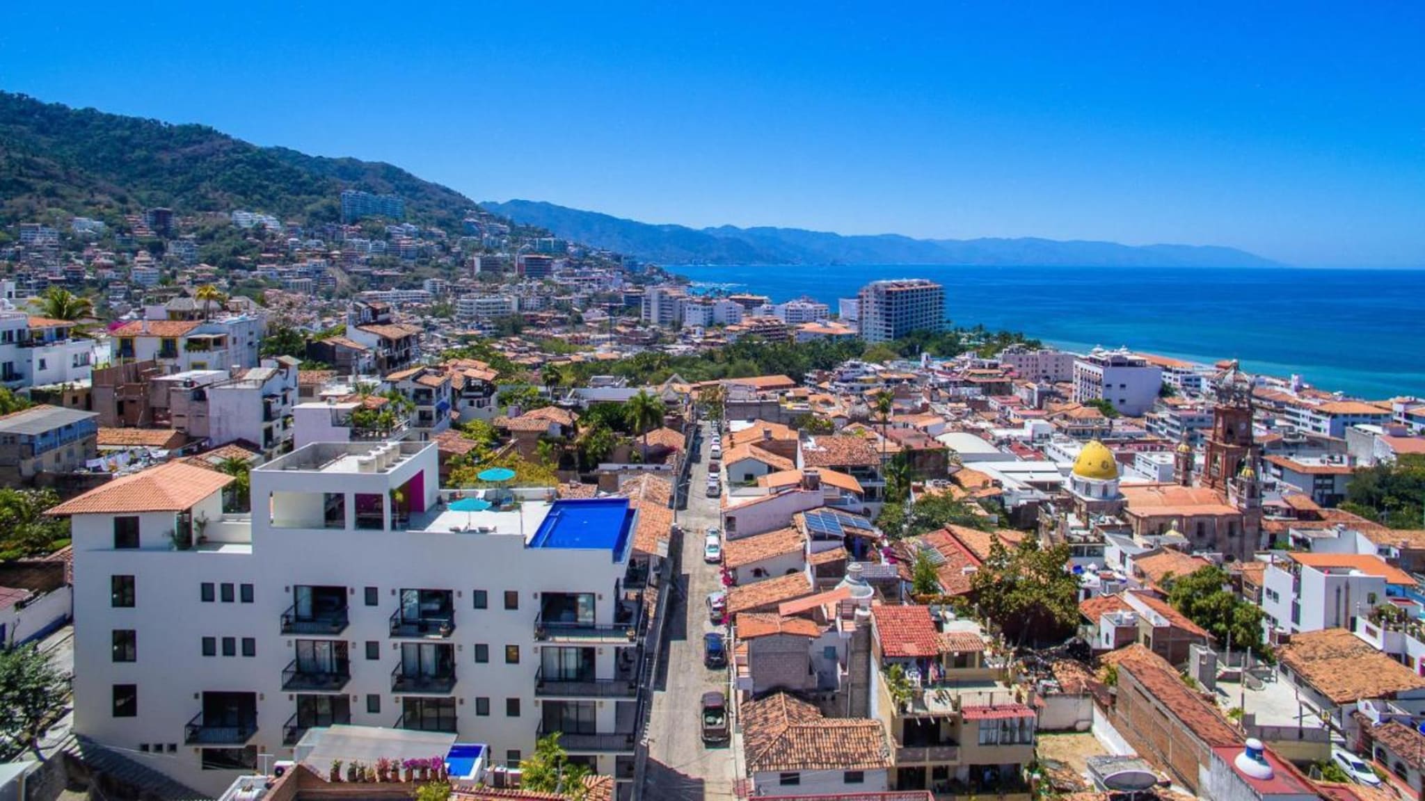 Aerial view of Nise Condos and Puerto Vallarta